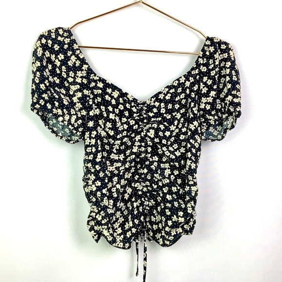 H&M Tops - H&M Black Floral Pattern Ruched Top